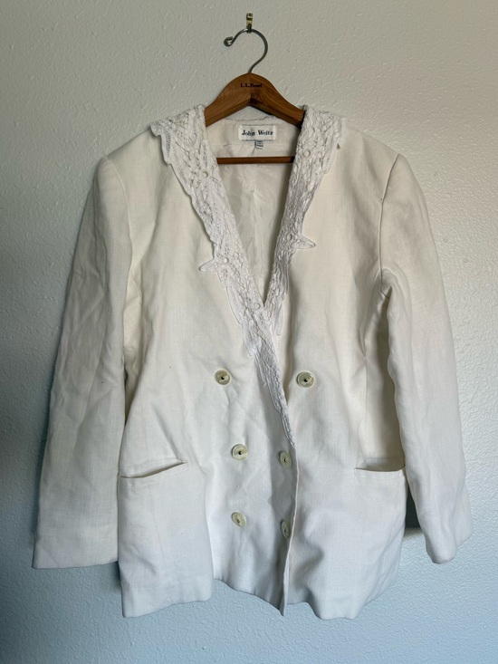 Jackets & Blazers - Vintage White Linen & Lace Double Breasted Jacket